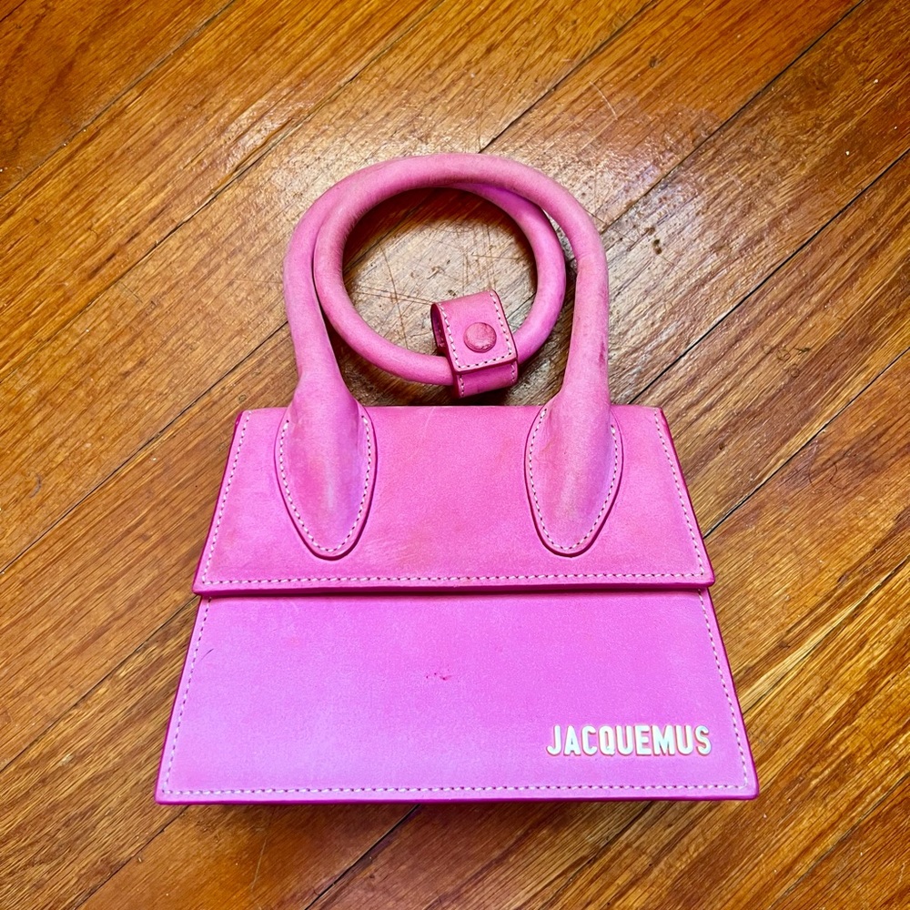 Jacqemus pink suede Le Chiquito Noeud